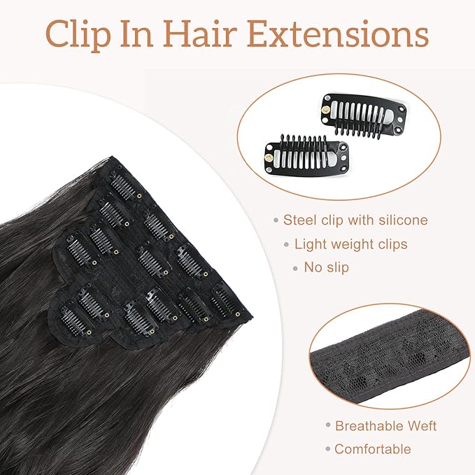 Clip in Hair Extensions for Women - 20 Inch Long Wavy Brown Extensions, 6PCS Dark Brown Hairpieces that Blend Naturally with Your Real Hair (20 Inch, Dark Brown)