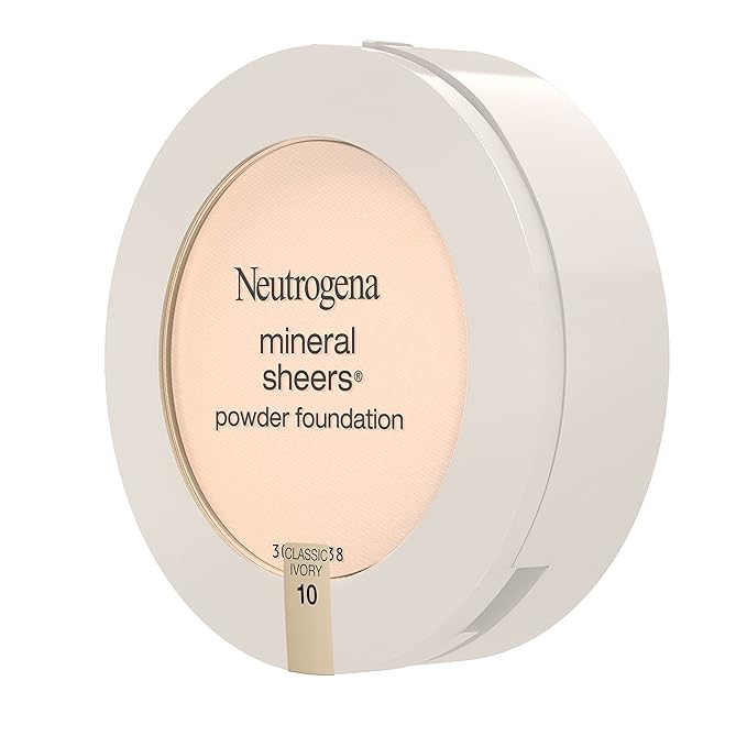 Neutrogena Mineral Sheers Compact Powder Foundation, Lightweight & Oil-Free Mineral Foundation, Fragrance-Free, Classic Ivory 10,.34 oz (Pack of 2)
