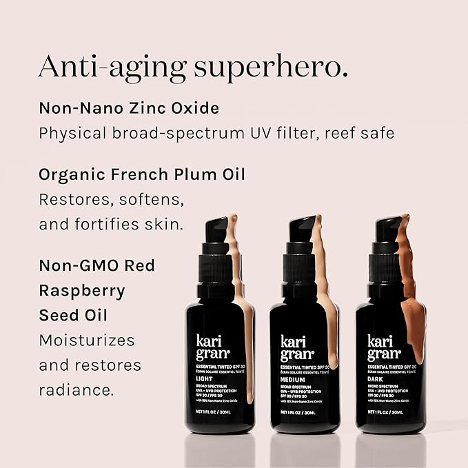 Kari Gran Essential Tinted SPF, Anti-Aging Tinted Moisturizing Sunscreen