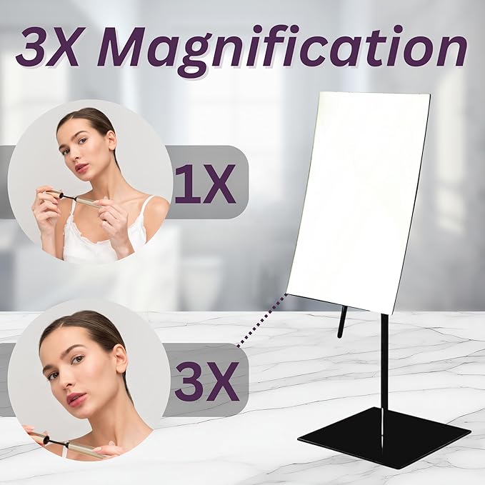 JERDON Rectangular Tabletop Vanity Makeup Mirror - 3X Magnification with Black Finish - 5-inch by 8-inch Vanity Mirror - Pivot Adjustment - Model JP358BK