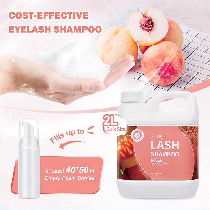 Eyelash Extension Cleanser Peach 2L Natural Lash Extension Shampoo Professional Eyelid Foaming Cleanser Paraben & Sulfate Free Non-lrritating with Salon and Home Care