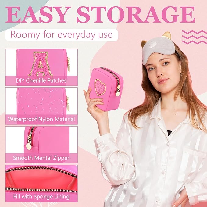 16 Pcs Mini Makeup Bags Bulk Nylon Cosmetic Bags Pouch for Purse Travel Bag Pouch Toiletry Organizer Pouches Bag for Women, Small Zipper Pouch Preppy Coin Purse for Custom Valentines Gifts