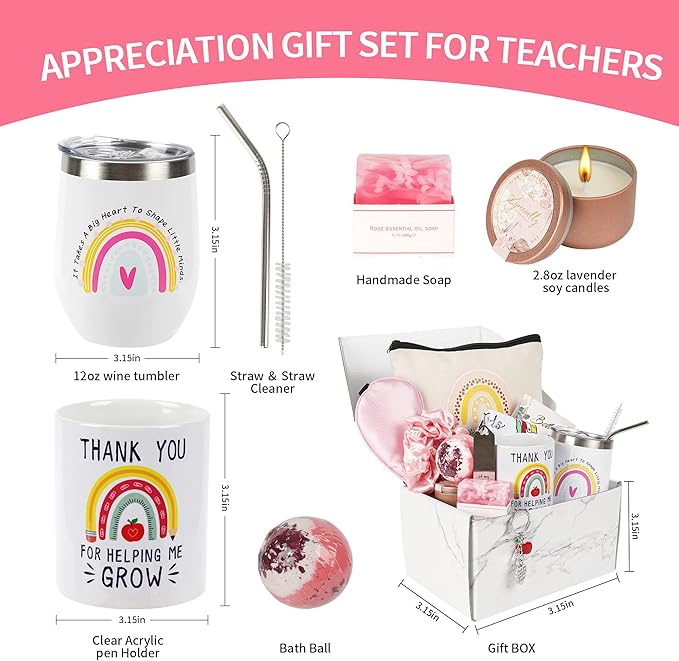 Kolewo4ever 14 pcs Teacher Appreciation Gift Set Teacher Gifts Box for Women Best Teacher Gifts for Women Funny Thank You,Retirement,Christmas,Birthday Baskets Gifts for Teachers