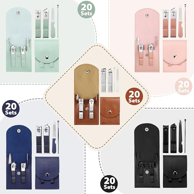 Lasnten 100 Bulk Nail Clipper Set Bulk Manicure Kit Stainless Steel Pedicure Professional Nail Care Kit with Travel Case Portable Grooming for Husband Men Women Family(Multicolor,4 in 1)