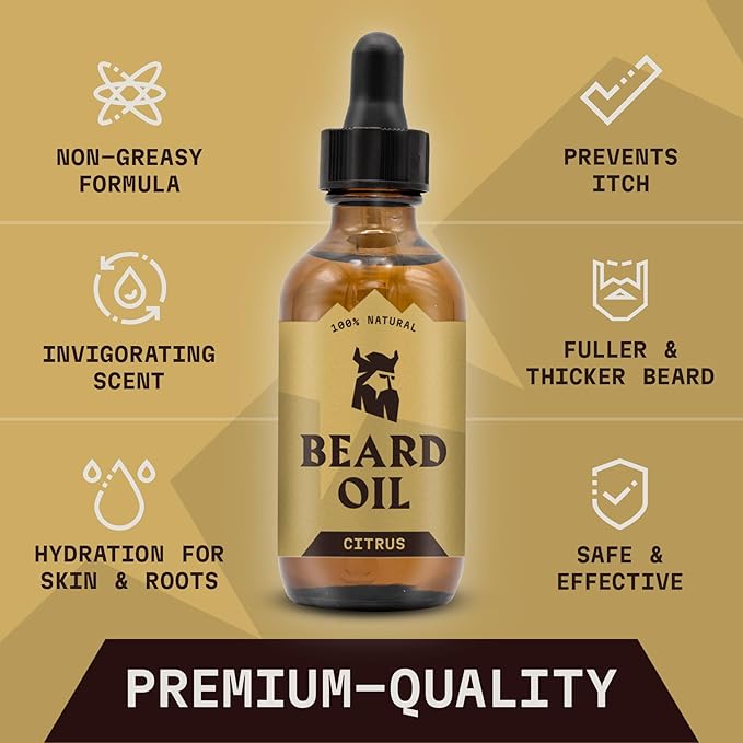 Striking Viking Beard Oil for Men - 2 Fl Oz, Citrus Scent - Naturally Derived Conditioner with Almond, Tea Tree, Argan & Jojoba Oil for Beard Growth, Softening & Moisturizing