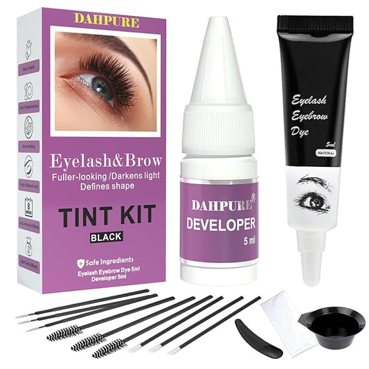 2-In-1 Black Lash and Brow Color Kit, Waterproof Lasting for 6 Weeks, Gentle & Safe Coloring for Salon and Home Use