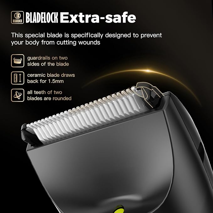 Men Hair Removal Shavers,Electric Safe Blade Waterproof Groin Hair Trimmer Male Painless Wet Quiet Hygiene Razor with Standing Charging Dock Orange