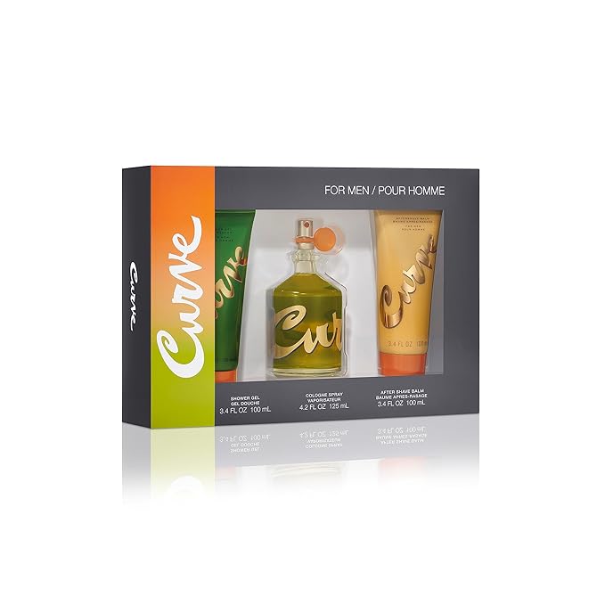 Curve Men's Cologne Fragrance Set, Body Wash, Aftershave Balm & Cologne, Casual Day or Night Scent, Father's Day 3 Piece Gift Set