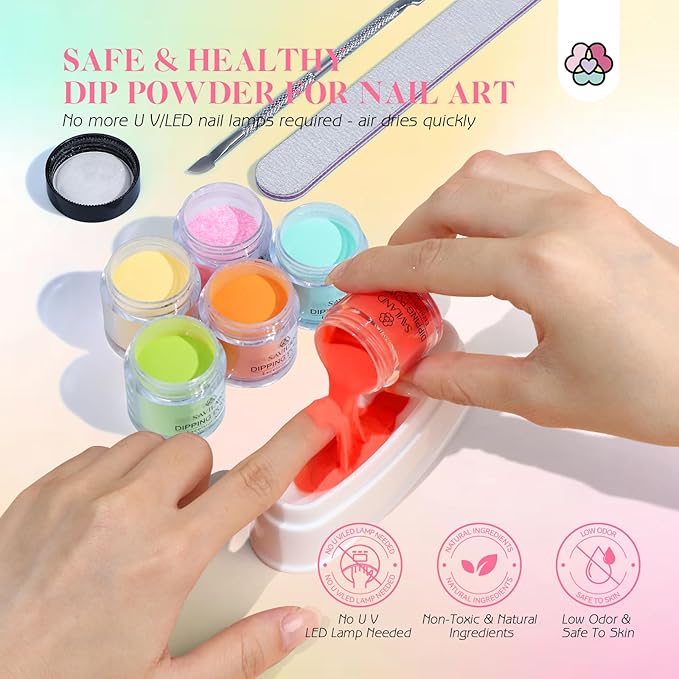 SAVILAND Dip Powder Nail Kit Starter: 29 PCS Rainbow Gel Powder Acrylic Dip Nails Powder Starter Kit Dip Nail Liquid Base Top Coat Activator Brush Saver Nail Beginners Salon Perfect Gift Set