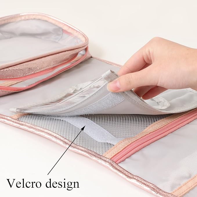 Travel Toiletry Bag for Women,Hanging Travel Toiletry Bag with Jewelry Organizer Compartment,Makeup Bag, Waterproof and Dirt Resistant, Travel Essentials,Bright Pink