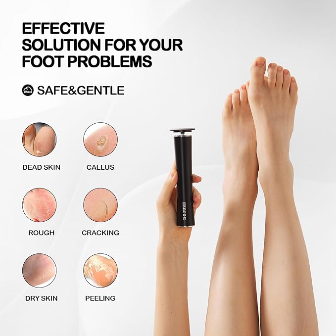 Rechargeable Metal Electric Foot File Callus Remover, Grinder Tool for Feet Dead Skin Professional Pedicure Wand Heel Scraper with 60pcs Replacement Sandpaper Discs (Black)