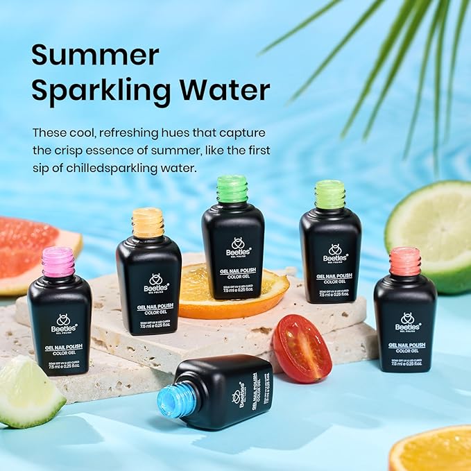 Beetles Glitter Neon Gel Nail Polish Set, 6 Colors Summer Sparkling Water Shimmer Blue Green Pink Orange Glitter Neon Gel Polish Soak Off Nail Art Design Salon Home Manicure Gift for Girls Women