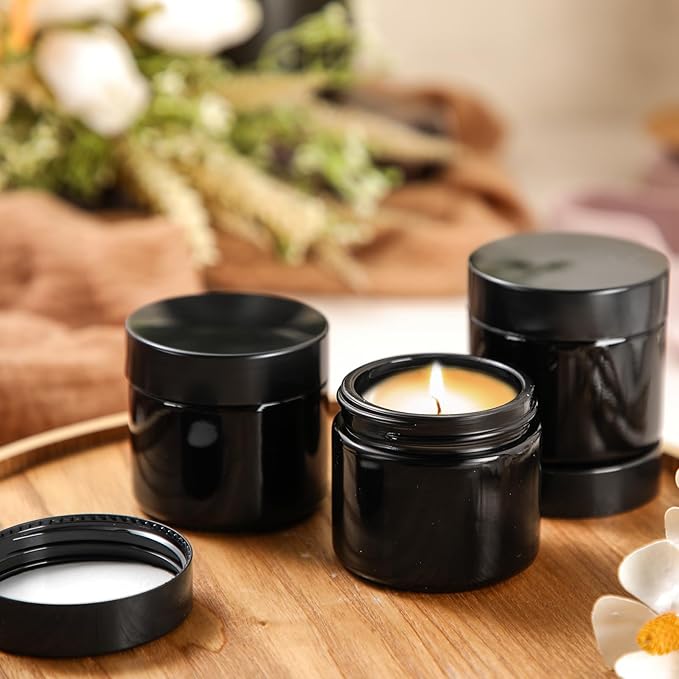 Domensi 72 Pcs 2 oz Glass Jars with Lids Travel Size Round Leakproof Empty Cosmetic Jars with Inner Liners Lid for Storing Makeup Lotions Face Cream Ointments Candle DIY Making (Deep Black)