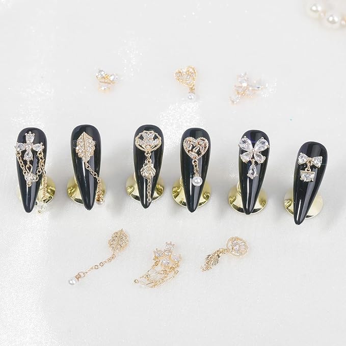 12Pcs Gold Nail Charms Nail Zircon Dangle Charms Rhinestones for Nails Gold Charms for Nails Shiny Nail Art Crystal Charms Gems Jewelry Studs Nail Diamond Rhinestone Charms for Nail DIY Decoration