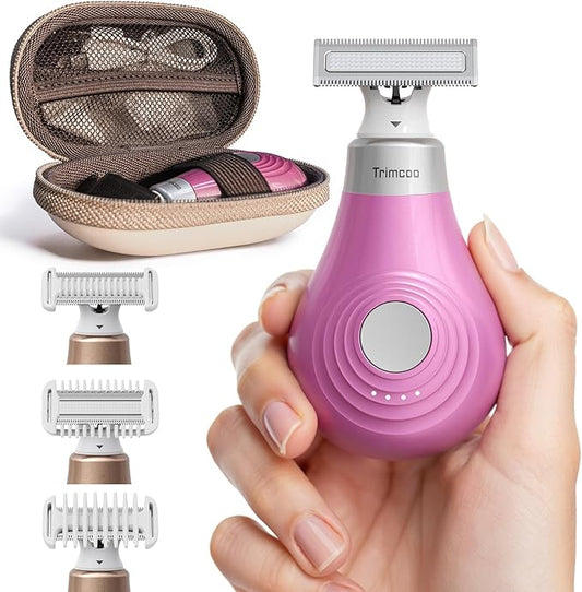 New Intimate Electric Trimmer for Women, [Small But Powerful] Designed for Pubic Hair Grooming, Bikini Line Removal, Wet/Dry Shaver On-The-Go, USB-C Rechargeable Razor with Travel Case, Pink
