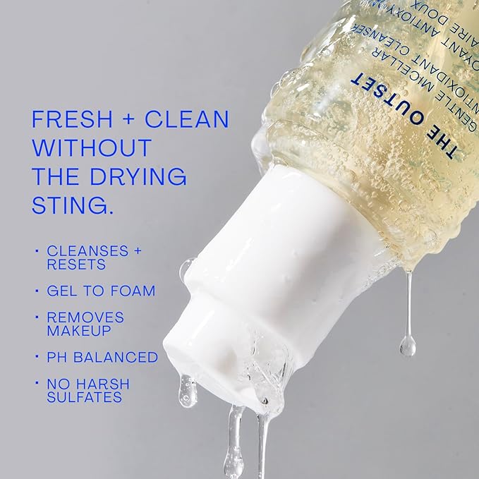 The Outset Gentle Micellar Antioxidant Cleanser - Gel Face Wash + Makeup Remover - Hydrating and Brightening - Fragrance Free for Sensitive Skin - Clean, Vegan, Gluten Free, All Skin Types - 5 fl oz