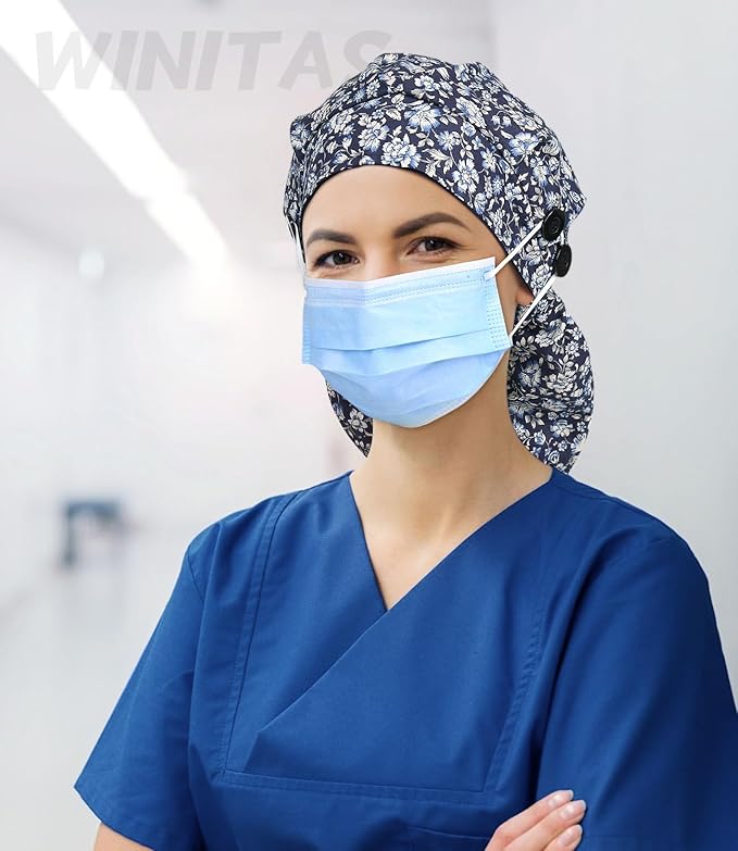 Satin Lined Work Cap with Button for Long Hair Women