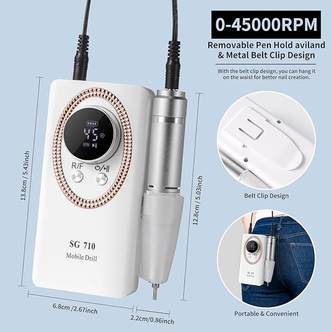 LimeGirl Electric Nail Drill Professional for Acrylic Nail Kit, Portable Electric Manicure Pedicure Polishing Set with 13 in 1 Nail Drill Bits Kit, 2024 Upgraded Electric Nail File 45000RPM (White)