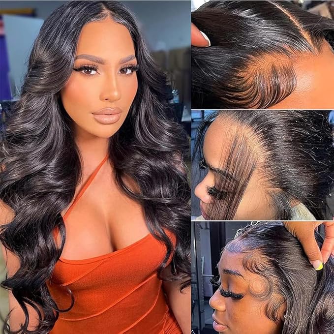 13x4 HD Lace Front Wigs Human Hair Glueless Wig Human Hair Pre Plucked 180 Density Body Wave Lace Frontal Wigs Human Hair for Black Women Natural Black Color 18Inch