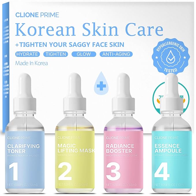 Korean Skin Care Set For Women - Gift For Women Korean Anti Aging Skin Care Products Lifting, Firmness & Hydration Essence, Mask, Booster & Ampoule Set for Radiant Smooth Looking Skin