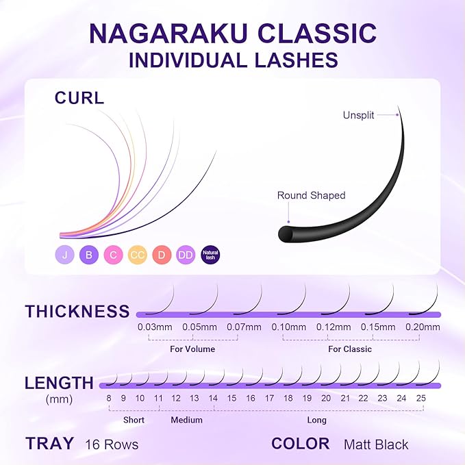 NAGARAKU 5 Trays Eyelash Extensions Individual Lashes 0.05mm C curl 9/10/11/12/13mm in 1 pack Classic Soft Natural Professional Faux Mink 16 rows