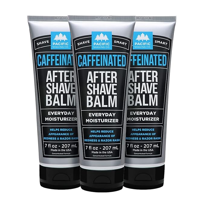 Pacific Shaving Company Caffeinated Aftershave, Men's Grooming Product - Antioxidant Daily Face Lotion + After Shave - Soothing Aloe & Spearmint Post Shave Balm for Sensitive Skin (7 Fl Oz, 3 Pack)