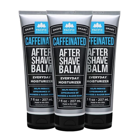 Pacific Shaving Company Caffeinated Aftershave, Men's Grooming Product - Antioxidant Daily Face Lotion + After Shave - Soothing Aloe & Spearmint Post Shave Balm for Sensitive Skin (7 Fl Oz, 3 Pack)