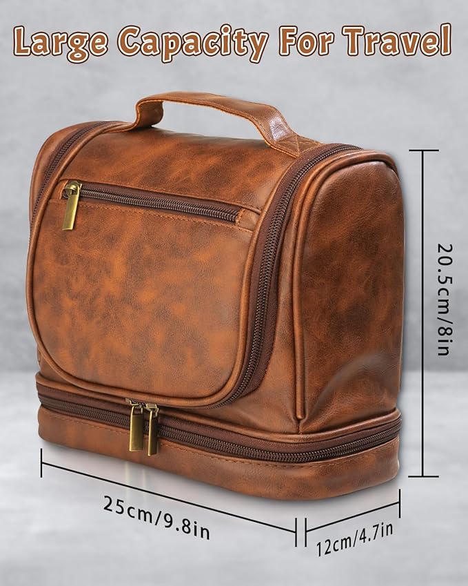 Personalized toiletry Bag for Men, Father's Day Gifts, Custom Engraved Leather Toiletry Organizer, Waterproof Dopp Kit & Gifts for Dad, Husband, Groomsmen