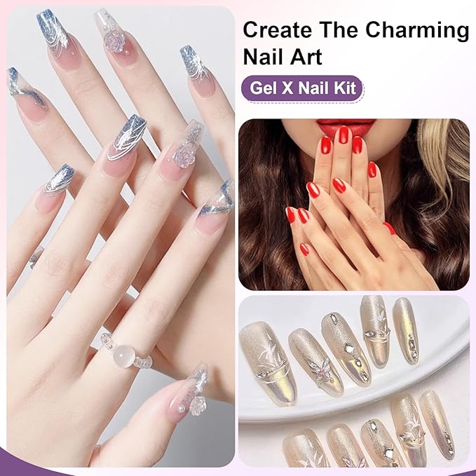 Gel X Nail Kit: All-in-1 Beginner Gel Nail Kit with Nail Drill Handheld UV Light 30g Solid Nail Glue Gel 504PCS Nail Tips Acrylic Nail Kit Home Salon DIY Nail Art Gel Kit Manicure Gift (Almond)