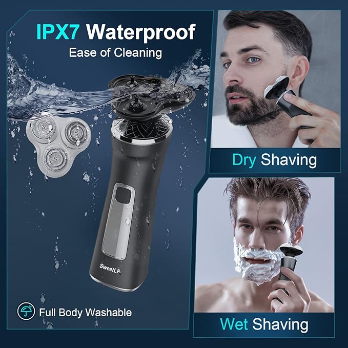 Electric Razor for Men with Travel Case, SweetLF 100% Waterproof Electric Shaver,Wet Dry Shaving/Rechargeable/Sideburns/Trimmer/Nose Trimmer/Type C Charging Cable