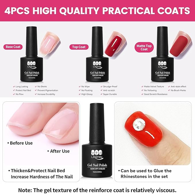 YTD Likomey Gel Polish Starter Kit,36 Colors and 4 Pcs Base Coat and Reinforce Coat Glossy&Matte Top Coat with UV LED Nail Lamp Set,Salon Home DIY Nail Art Manicure Tools Box
