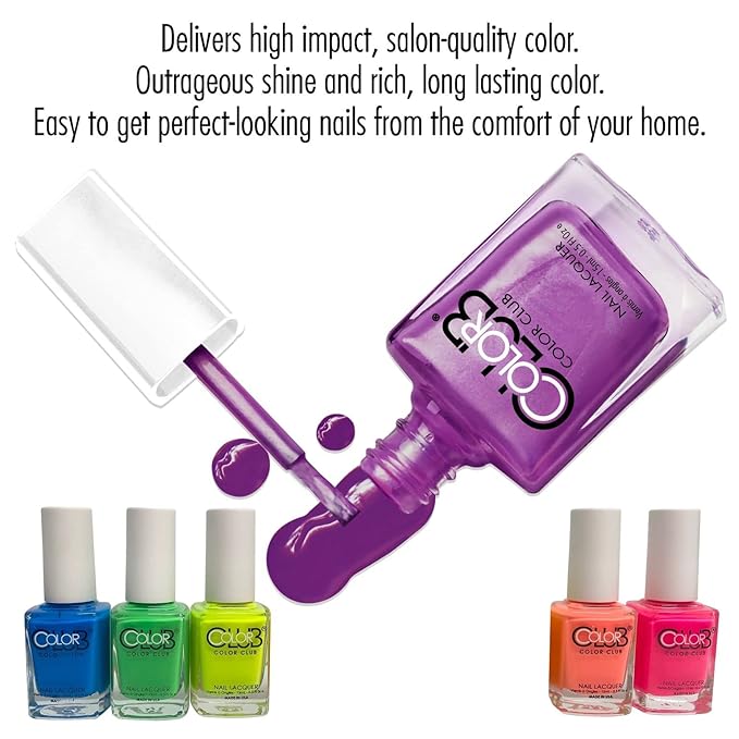 Color Club Neon Nail Lacquer Set - 6 Vibrant Shades for Salon-Quality Manicures and Art
