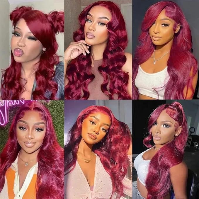 28 Inch 99J Burgundy Lace Front Wigs Human Hair 13x4 HD Transparent Body Wave Lace Front Wigs Human Hair Pre Plucked 99j Burgundy Red Wine Human Hair Wigs for Women