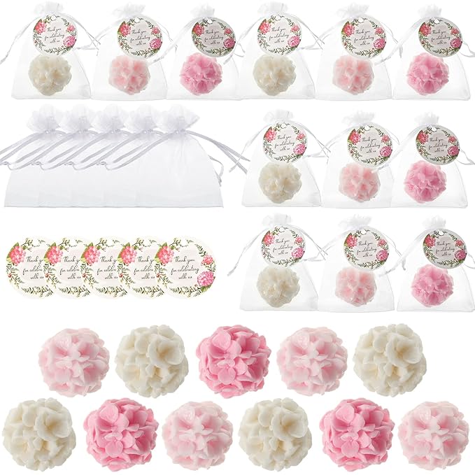 Demissle 24 Set Flower Mini Soaps for Guests Flower Soap Wedding Handmade Gift Favors Fancy Decorative with Thank You Tags for Wedding Bridal Guest Gift Party Favor(Hydrangea)