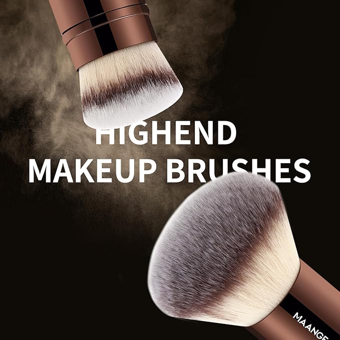 MAANGE Makeup Brush Set 10 Pcs Makeup Brushes with Zipper Bag, Double-End Multi-functional Make Up Brushes for Blending Liquid Powder Concealer Cream Blush Buffe,CoffeeBrown