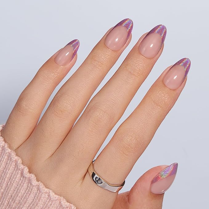 VSALON Short Almond Press-On Nails, 42 Count (Pack of 1), French Tip & Cat Eye, Cream Finish, Plastic, 16 Sizes & 10 Alternative Nails, UV Glue, Easy Tabs, Remover (Rose Sweetheart)