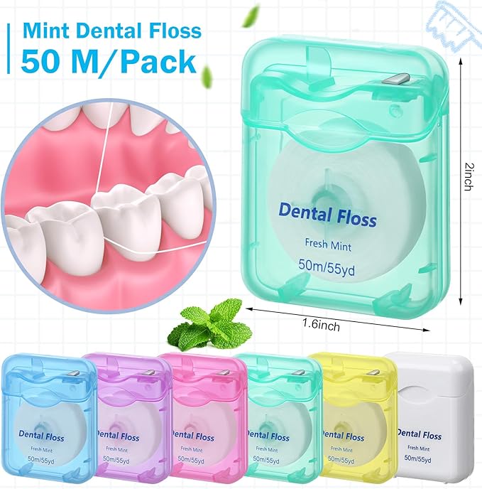 60 Pack Dental Floss Bulk Mint Flavored 50m Each Travel Dental Floss Oral Care for Teeth and Gum Protection(Multicolor)