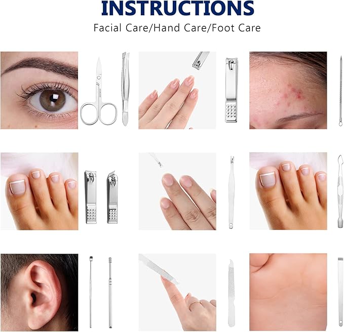 Geosar 12 Sets Manicure Set Nail Clippers Set Pedicure Kit 12 in 1 Stainless Steel Professional Grooming Kits Nail Care Tools with Travel Case for Men Women(Classic Style)