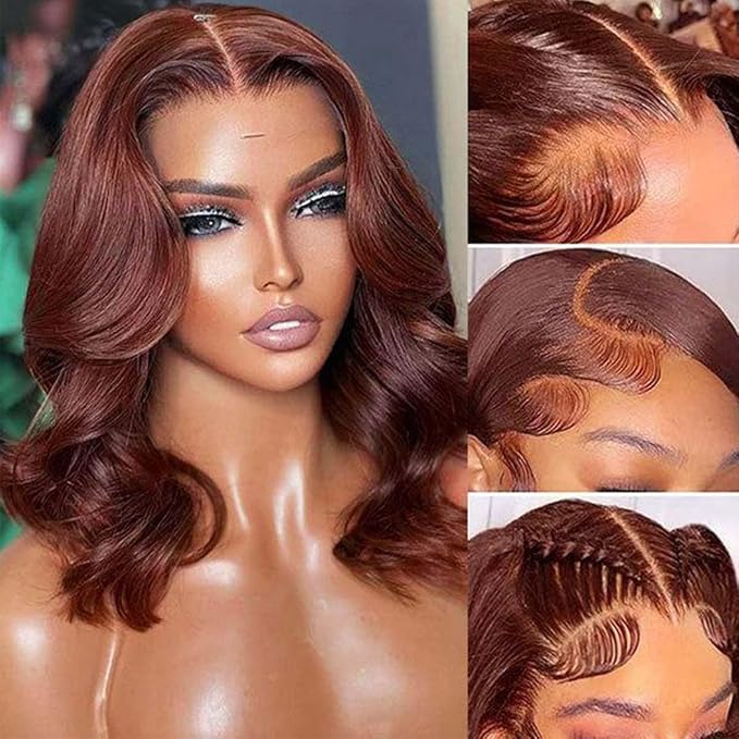 13x6 Reddish Brown Lace Front Wigs Human Hair HD Lace Front Wigs Human Hair 180 Density Body Wave Frontal Wigs Human Hair with Baby Hair Colored Glueless Wigs 14Inch