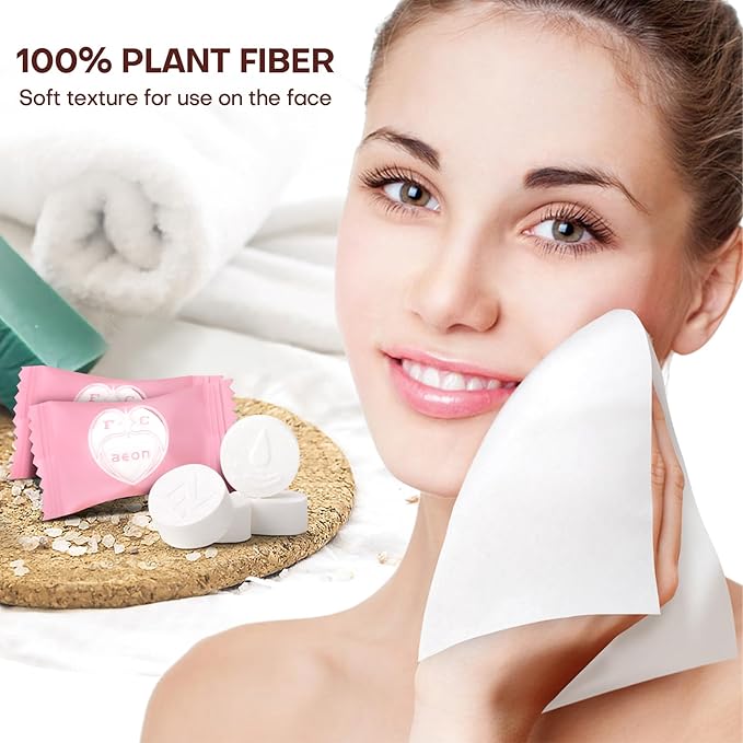 Compressed Disposable Face Towel Cleaning Kit 300pcs,Portable & Compact Travel Size Towel Wash Cloth Cotton Wipes Tablets Coin Tissue Towelettes for Hotel Camping Backpacking Hiking(Pink)