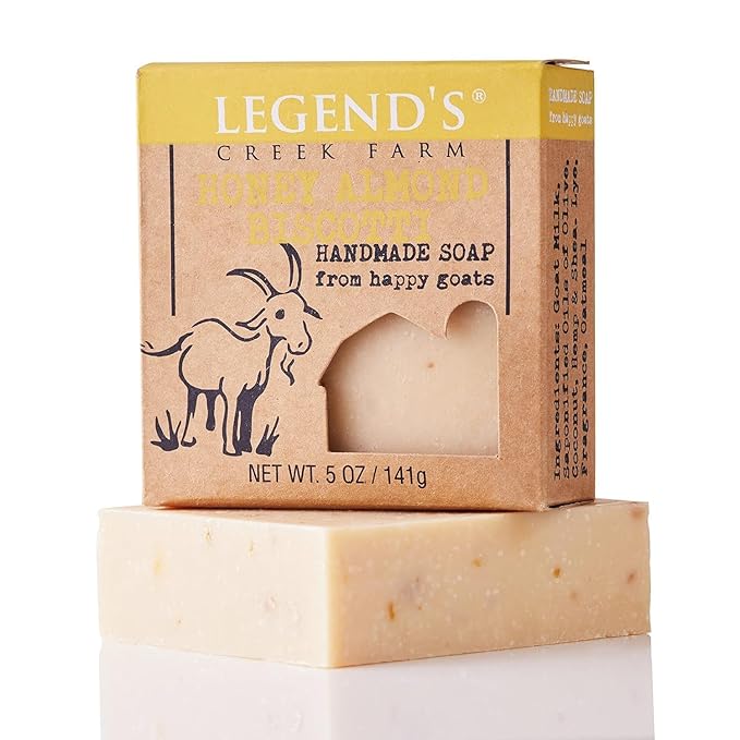 Legend's Creek Farm Goat Milk Soap - Cleansing Moisturizing Soap Bar for Hands and Body - 5 Oz Creamy Lather, Nourishing, Gentle Natural Soap for Sensitive Skin (Honey Almond Biscotti, Pack of 3)