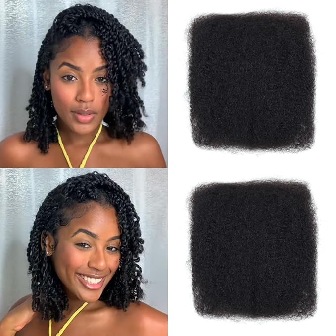 Afro Kinkys Bulk Human Hair, 12 inch 50 Gram 4c Curly Hair for Permanent Sister Locs/Mini Twists/Braids Can Dye and Bleach (Natural Black, 12 Inch)