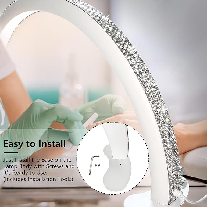 Lash Light, Half Moon Light for Lash Extensions, Beauty, Skincare, Eyebrows, Tattoo, Nail Tech Lamp with Stepless Dimming and Color Temperature (with Rhinestones, Pink)