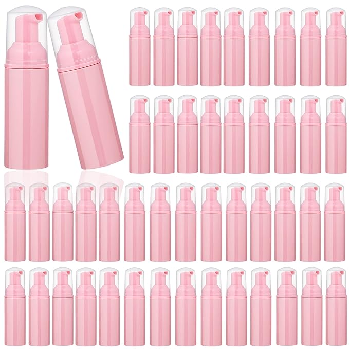 50 pcs 2oz/60ml Foam Pump Bottle Lash Shampoo Bottles Travel Foam Pump Bottle Empty Pink Plastic Refillable Mini Soap Dispenser for Hand Sanitizer Liquid (Pink)