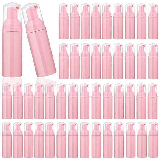 50 pcs 2oz/60ml Foam Pump Bottle Lash Shampoo Bottles Travel Foam Pump Bottle Empty Pink Plastic Refillable Mini Soap Dispenser for Hand Sanitizer Liquid (Pink)