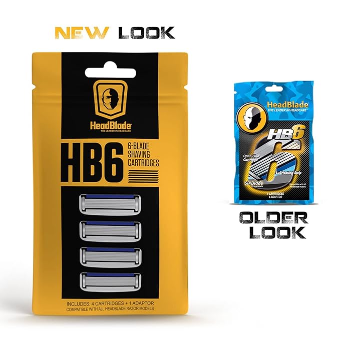 HeadBlade Men's HB6 Refill Shaving Razor Blades - 6 Stainless Steel Blades for No Tugging or Pulling, Shave Less, Works for Face, Body, and Scalp (12 Blades) 3 Pack
