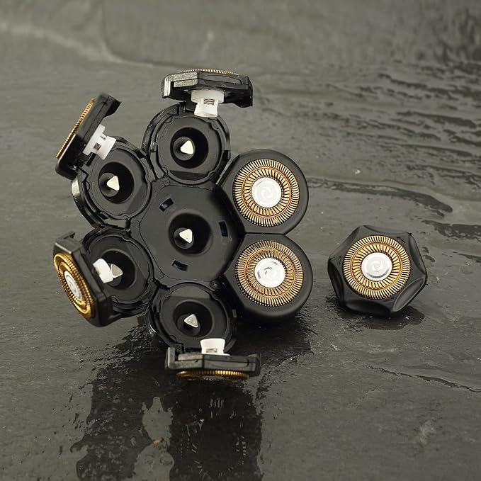 Universal 7 Blades Head Shaver Replacement Heads for Head Shaver and Other Brands Shaver, 7 Heads Head Shaver Bald Shaver Beard Electric Razor Shaver Head (Gold+Black)