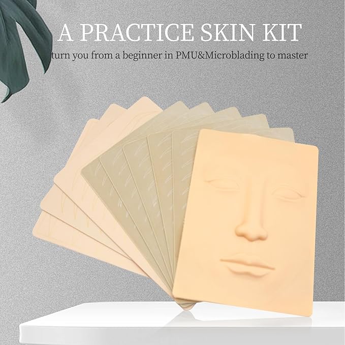 12Pcs Microblading Practice Skin Brow Practice Face Sheet Double Sided Inkless Eyebrow Shaped for Ombre Brows Practice Permanent Makeup PMU Supplies Tattoo Fake Skins Eyebrow Lip Blushing Training