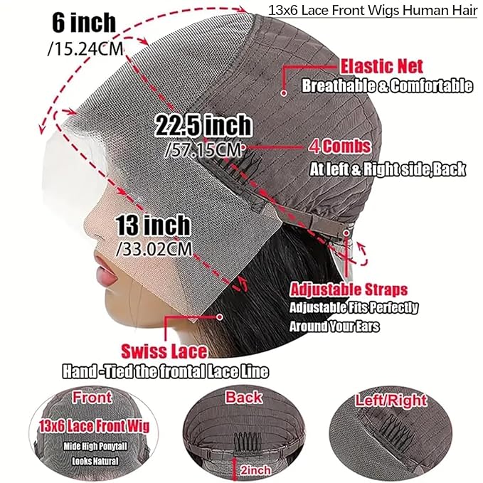 210 Density HD Lace Frontal Wig 13x6 Lace Front Wigs Pre Plucked Human Hair Body Wave Lace Front Wigs Human Hair Wigs for Black Women 30 Inch Lace Front Wig Human Hair Long Black Wig Human Hair