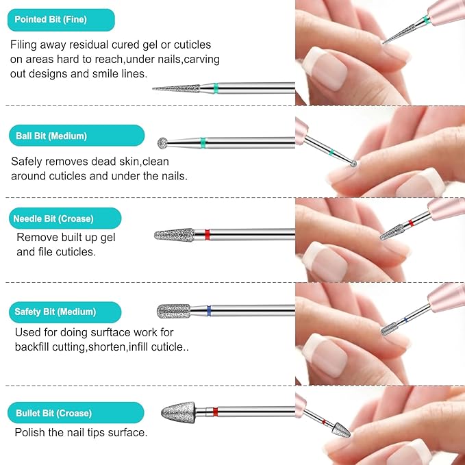 30Pcs Nail Drill Bits Set with Rhinestone Storage Box, 3/32 Inch Ceramic Diamond Carbide Nail Drill Bits for Acrylic Gel Polish, Cuticle Efile Remover for Manicure (Lake Blue)